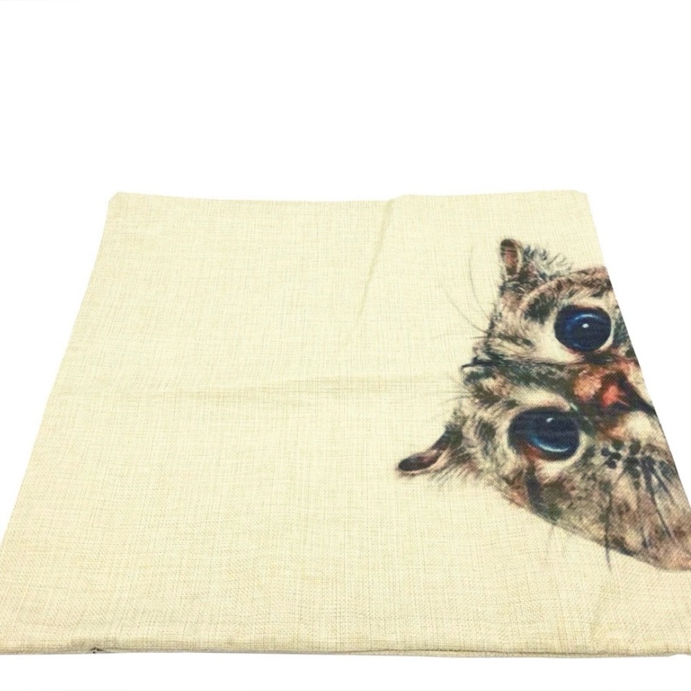 Peeking Cat Print Cream pillow case pillow Cover 17” x 17”